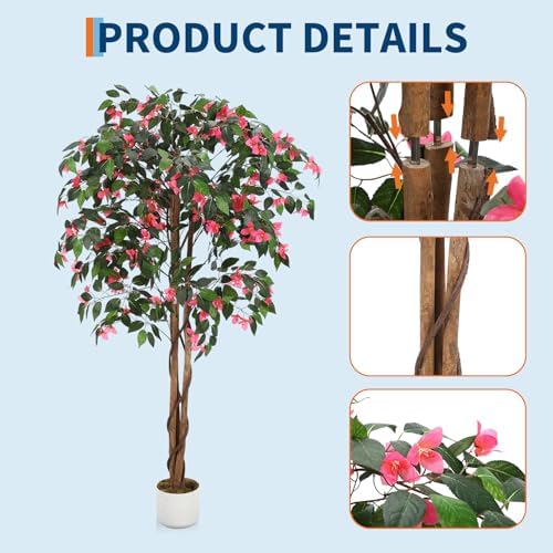 5.3FT Artificial Bougainvillea Tree, Faux Silk Bougainvillea Plant in Pot, Indoor Outdoor Decor, Potted Faux Flower Tree for Home Office Garden Living Room - Image 6