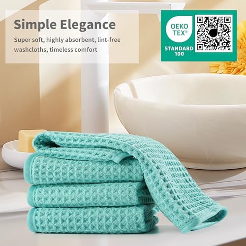 Microfiber Waffle Face Towels, 4 Pieces, Soft, Absorbent, Fast Drying, Lint Free 430 GSM (Turquoise) - Image 6