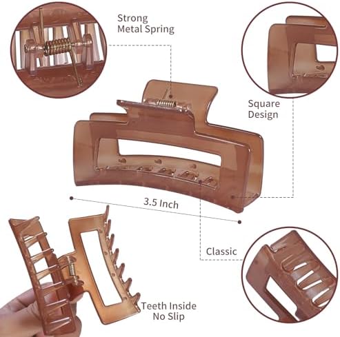 Sisiaipu 12 Pack Medium Square Claw Hair Clips, 3.5 x 2 x 1.1 inch, Shiny, 12 Colors, Hair Accessories for Women and Girls, Rectangular Rectangle Jaw Clips for Thick and Thin Hair Securing, 12 Pieces - Image 4