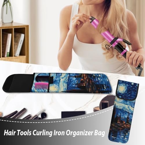 Starry Sky Oil Painting Flat Iron Travel Case Heat Resistant Waterproof Hair Straightener Curler Storage Bag Pouch Protector Sleeve Travel Hair Accessories Organizer - Image 5
