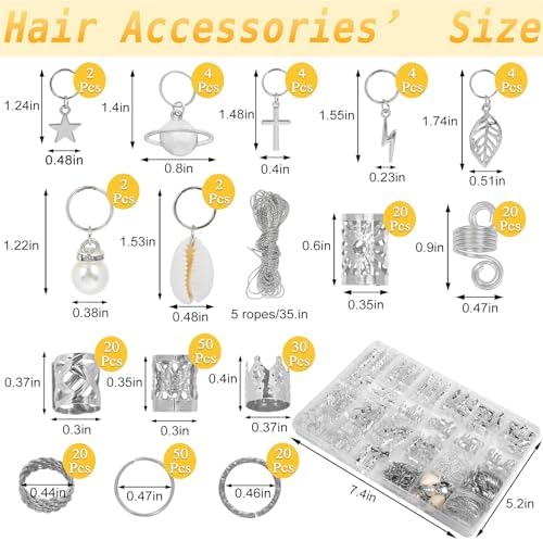 259 Pcs Hair Jewelry for Braids,Gold Hair Accessories for Women,Loc Jewelry for Hair Dreadlock Metal Hair Charms Braids Rings Cuffs Clips for Dreadlock Accessories Extensions Decorations Silver - Image 2