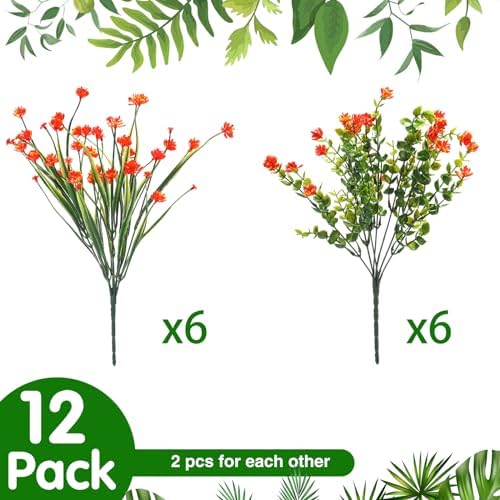 WILLBOND 12 Bundles UV Resistant Faux Flowers, Orange - Image 2