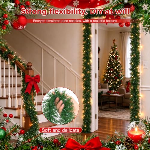 3 Pack Christmas Garlands, 16.4Ft/Piece Christmas Tree Garland, Full Evergreen Pine Garland for Christmas Tree, Fireplace Mantle, Staircase, Front Door, Railing, Indoor & Outdoor Holiday Decor - Image 2