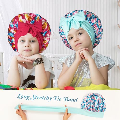 Silk Bonnet for Kids, Satin Hair Bonnet for Sleeping with Tie Band - Image 4