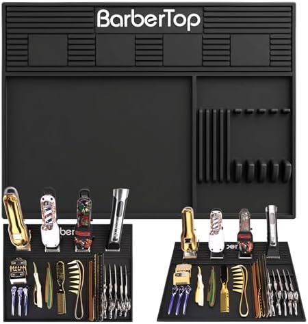 Barber Magnetic Mat with 4 Magnets, Anti-Slip Barber Mats for Clippers Tools Pad for Grooming Table Tray Stations, Silicone Mat for Barber Shop & Salon Accessories by WelcometoBarberTop