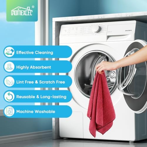 HOMEXCEL Red Microfiber Cleaning Cloth, Microfiber Towels for Car, 12 Pack - Image 5