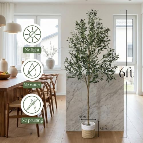 Artificial Olive Tree, 6ft Faux Tree with Woven Basket for Home Decor - Image 4