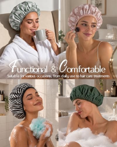 Yanibest Frizz Free Satin Lined Shower Cap with Soft Elastic Band - Image 6