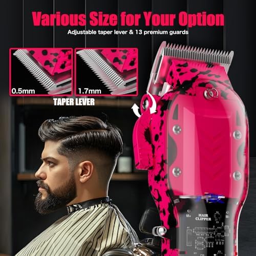 Professional Hair Clippers for Woman, Cordless Barber kit for Hair Cutting & Grooming, Hair Clippers Set for Barber Haircut with LED Display 8 Fade Taper Combs(Pink) - Image 7