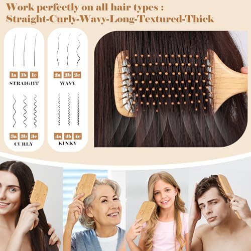 Sofmild Bamboo Hair Brush with Tail Comb, Detangling Paddle Brush - Image 5