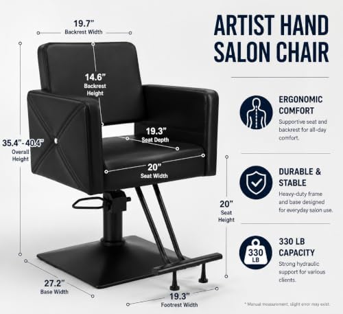 Artist hand Barber Salon Chair for Hair Stylist, Black Base - Image 3