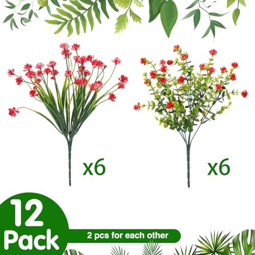 WILLBOND 12 Bundles UV Resistant Faux Flowers, Red - Image 2