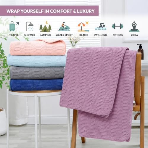 JML Microfiber Bath Towels, 2 Pack, 27x55 in, Purple - Image 5