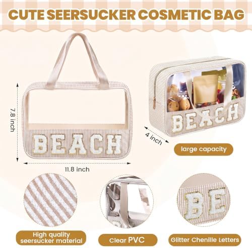 Sanwuta Clear Seersucker Beach Bag, Khaki - Image 2