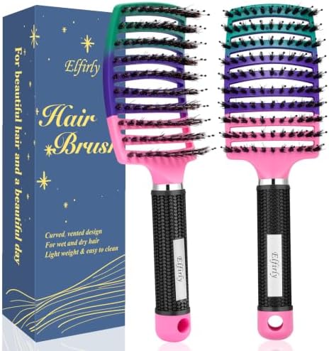 Boar Bristle Hair Brush, Detangler for Women Men, Wet & Dry Hair by Elfirly