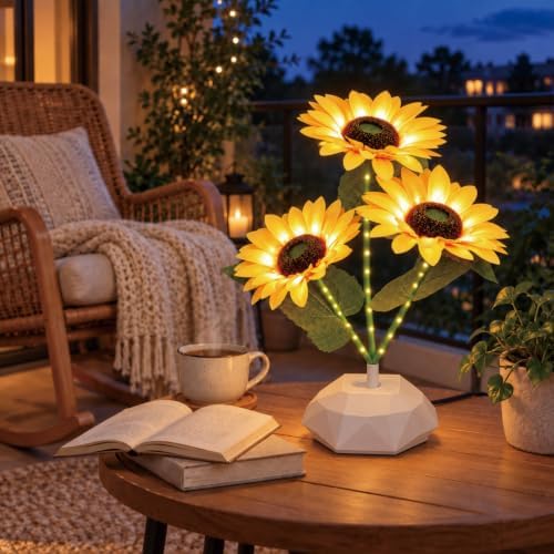 Three Headed Sunflower Tree Lamp,Tabletop Bonsai Sunflower Light - Image 4
