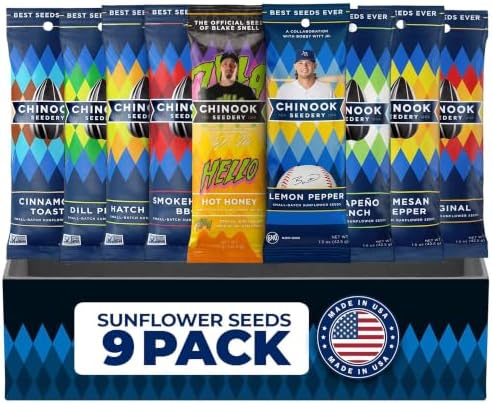 Chinook Seedery Sunflower Seeds to Eat - 9 Flavor Sampler Pack 1.5 oz by ChinookSeedery
