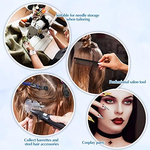 Chengu 26 Pcs Hair Braiding Tools for Mardi Gras Magnetic Wrist Pin Holder Wristband Stainless Steel Pintail Rat Tail Comb Hair Parting Ring with Alligator Plastic Clip Kit for Carnival Party Style - Image 6