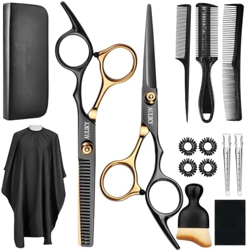 AULikY Hair Cutting Scissors Shears Kits, 15 Pcs Professional Stainless Steel Hairdressing Shears Set Thinning Scissors for Barber/Salon/Home/Men/Women/Kids/Adults by AULikY