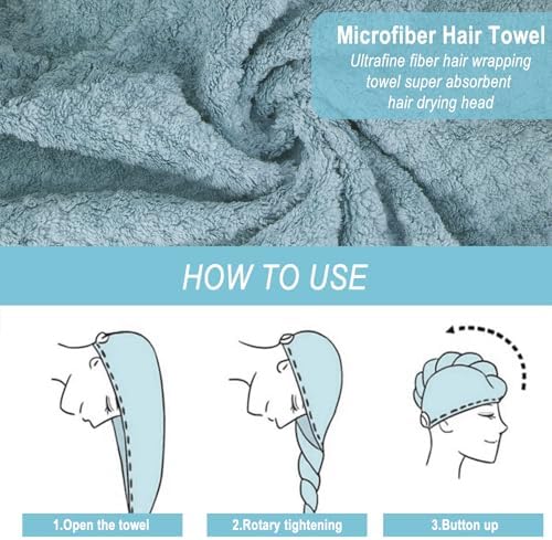 3 Pack Microfiber Hair Dring Towel Wrap for Women,Fast Drying Hair Turban, for All Hair Style Anti Frizz, Large Hair Towel with Button(Yellow Orange Blue) - Image 2