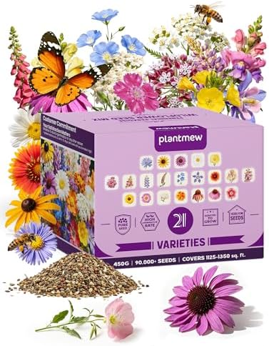 Wildflower Seeds – Perennial Paradise Mix, 21 Heirloom Species, 90,000+ Seeds (1lb) Covers 1125-1350 sq. ft., High Germination for Outdoor Pollinator Garden by PLANTMEW