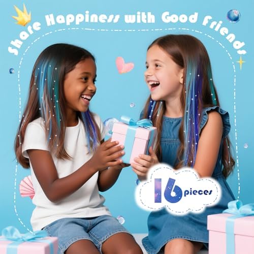 Blue Hair Tinsel Extensions for Girls, Clip in Hair Tinsel Kit - Image 6