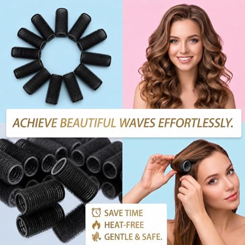 19PCS Self Grip Small Hair Rollers for Women Heatless Velcro Rollers for Hair Volume Set with Tail Comb for Medium Short Hair and Bangs DIY Curly Hairstyle(Black) - Image 7