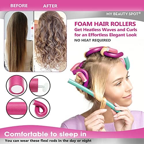 My Beauty Spot Flexi Rods Foam Hair Rollers 3/4" 5/8" and 1" Diameter Professional Salon Quality 12 Pcs Rubber Hair Rollers for Long, Medium and Short Hair (Grey) - Image 3