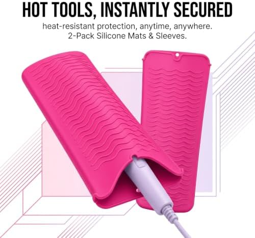 2 Pcs Heat Resistant Mat for Curling Iron Straightener, Silicone Hair Tool Pouch Bag for Hairstylist, Portable Hot Tools Travel Accessories Essentials Storage Pad for Women - Pink - Image 4