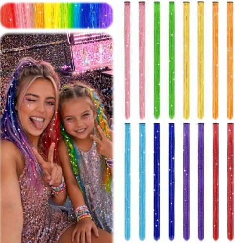 16 PCS Clip in Rainbow Tinsel Hair Extensions for Concert by Z-CHARMMY