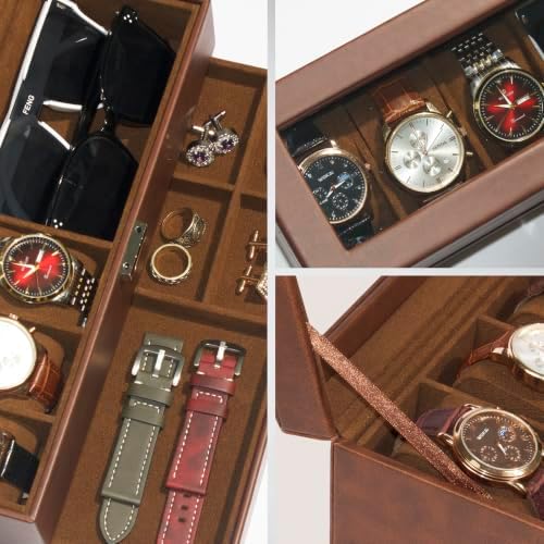 Watch and Sunglasses Box, 3 Slots, Glass Lid and Drawer for Men - Image 5