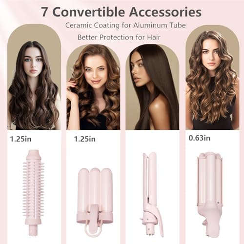 Curling Iron Set 7-in-1, Multi Curler Wand Set with Hair Straightener, Interchangeable Barrels(0.6"-1.25"), Crimper Styling Tools, Heated Round Brush for Wavy, Curling, Straightening - Image 2