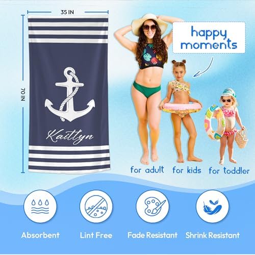 JML Personalized Beach Towel with Name, Custom Anchor Beach Towel, Customized Microfiber Pool Towel, Quick Dry & Absorbent Swim Towel for Adult,Anniversary, Birthday, Summer Holiday,Vacation - Image 3