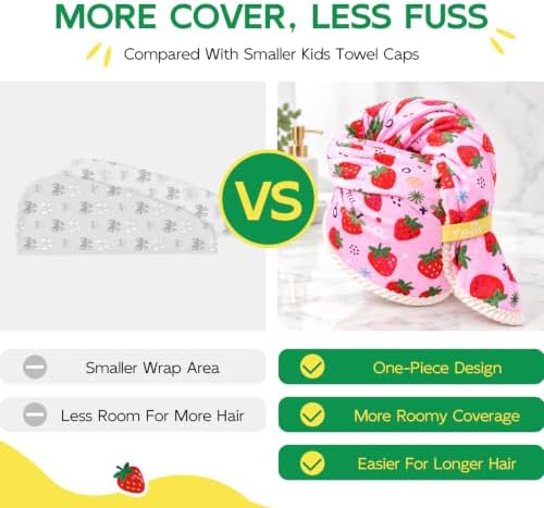 Years calm Microfiber Hair Towel for Kids,Large Dry Hair Cap Strawberry - Image 5
