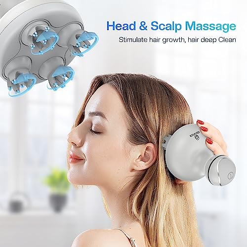 COMFIER Electric Scalp Head Massager with 4 Soft Silicone Massage Heads, Portable Hair Massager for Hair Growth, Relieve Stress, Head Scratcher for Deep Relaxation, Dog Cat Massager, Gray - Image 2