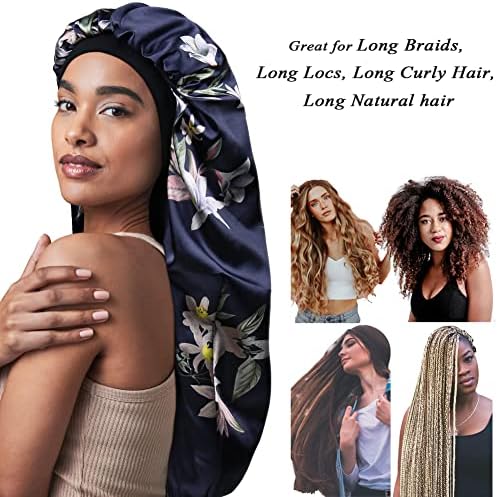 Curly Hair Satin Bonnet Long Sleep Cap for Braids Leaves - Image 2