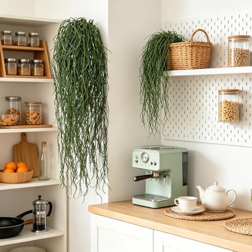 4 Pcs Fake Hanging Plants, 36" Artificial Hanging Grass Plants Greenery Vines UV Resistant Faux Trailing Plants for Indoor Outdoor Wall Shelf Porch Boho Home Patio Decor(Green) - Image 5