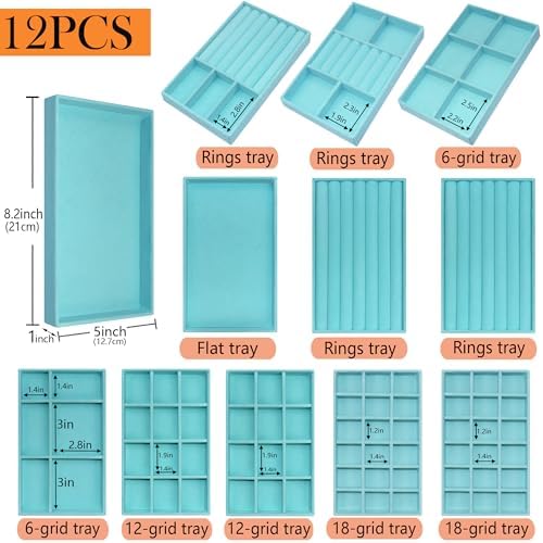 12 Set Jewelry Trays Organizer Stackable Jewelryy Display Case Storage Box for Earring Necklace Rings Bracelet Watch - Image 3