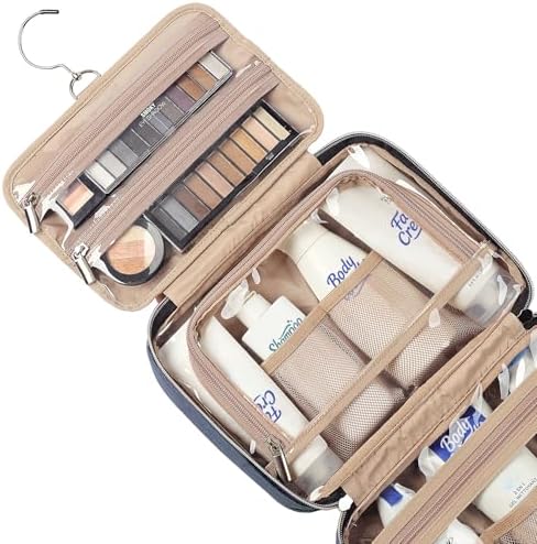NISHEL Travel Toiletry Bag for women, Portable Hanging Organizer for Travel-Sized Shampoo, Conditioner, Brushes Set, Makeup Accessories, Medium Size, Aegean-Blue - Image 4