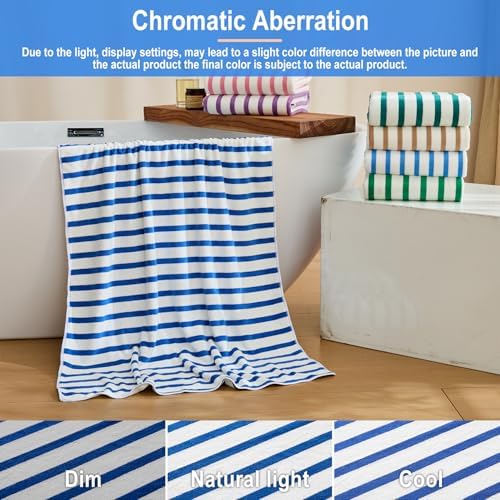 JML Microfiber Beach Towels, 4 Pack, 27" x 55", Cabana Stripe Dark Blue - Image 6
