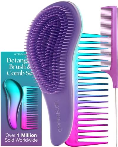 Lily England Detangling Comb & Brush Set for Girls, Tail & Wide Tooth Comb by LilyEngland