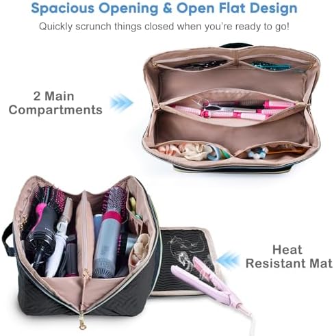 Large Hair Tools Travel Bag with Iron Mat - 2in1 Hair Tools Organizer for Hair Dryer Brush, Flat Irons, Straighteners, Curling Irons, Hair Bag, Makeup Bag, Cosmetic Bag for Travel Essentials - Image 2