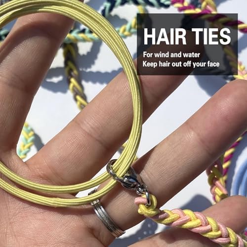 Thick Hair Ties for Women, 25" Elastic No Tangle Spiral Hair Ties Damage-Free Pony Tail Holders Wrap for Thick Long Hair Motorcycle Hair Accessories for Sports- Bike Riding Swim Skiing-Yellow/Pink - Image 3