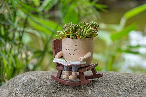 Rocking Chair Smiley Face Planter with Drainage Hole, Cute Plant Pots for Indoor Outdoor Plants,Unique Flower Pot for Succulents, Gift for Mother's Day, Birthday, Christmas - Image 4