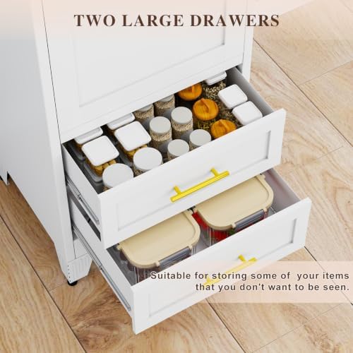 Tall Metal Narrow Storage Cabinet 67" H with 2 Drawer, White Pantry Cabinets with 3 Adjustable Shelves and Door,Tall Bathroom Cabinet for Kitchen, Home Office, Living Room, Dining Room - Image 6