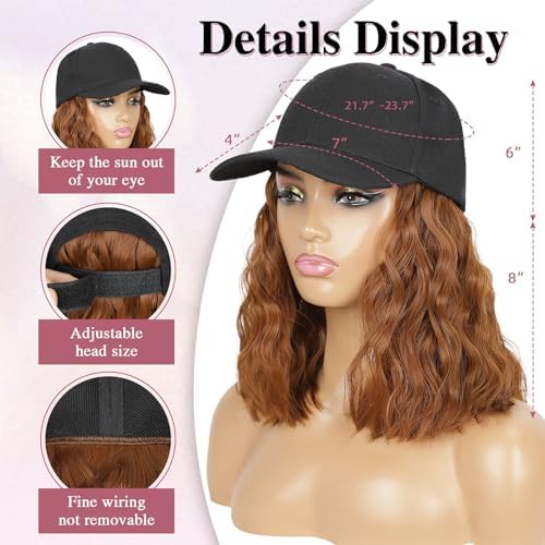 HANYUDIE Hat Wig for Women Wig Cap with Curly Hair Extensions Hat with Hair Wave Adjustable Baseball Cap Wigs - Image 3