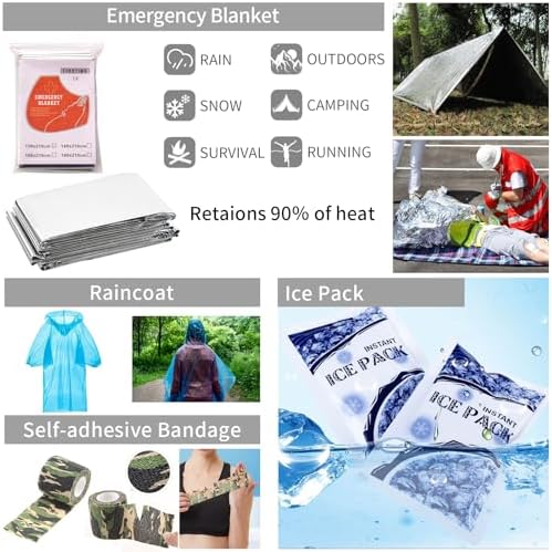 Emergency Survival Kit and First Aid Kit, Camping First Aid Survival Kit with Molle Pouch for Preparedness Outdoor Adventure, Black - Image 7