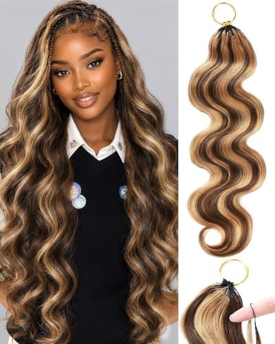 P4/27 Brown-Blonde Color 16 Inch Human Crochet Hair for Black Women Feather Crochet Extensions 55g 40 Strands Resusable Miracle Look Hair Bundles Soft Lightweight Small Knots Body Wave by VDZ100HumanHair