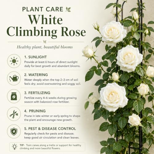 White Climbing Roses Live Plant - Large Size, Heirloom Climbing Rose Bush, Fragrant High-Yielding Perennial Flowering Vine for Trellis & Fence - Image 5