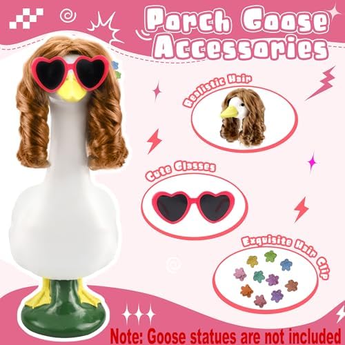 Halloween 80s 90s Retro Porch Goose Wig with Sunglasses, Hair Clips - Image 5